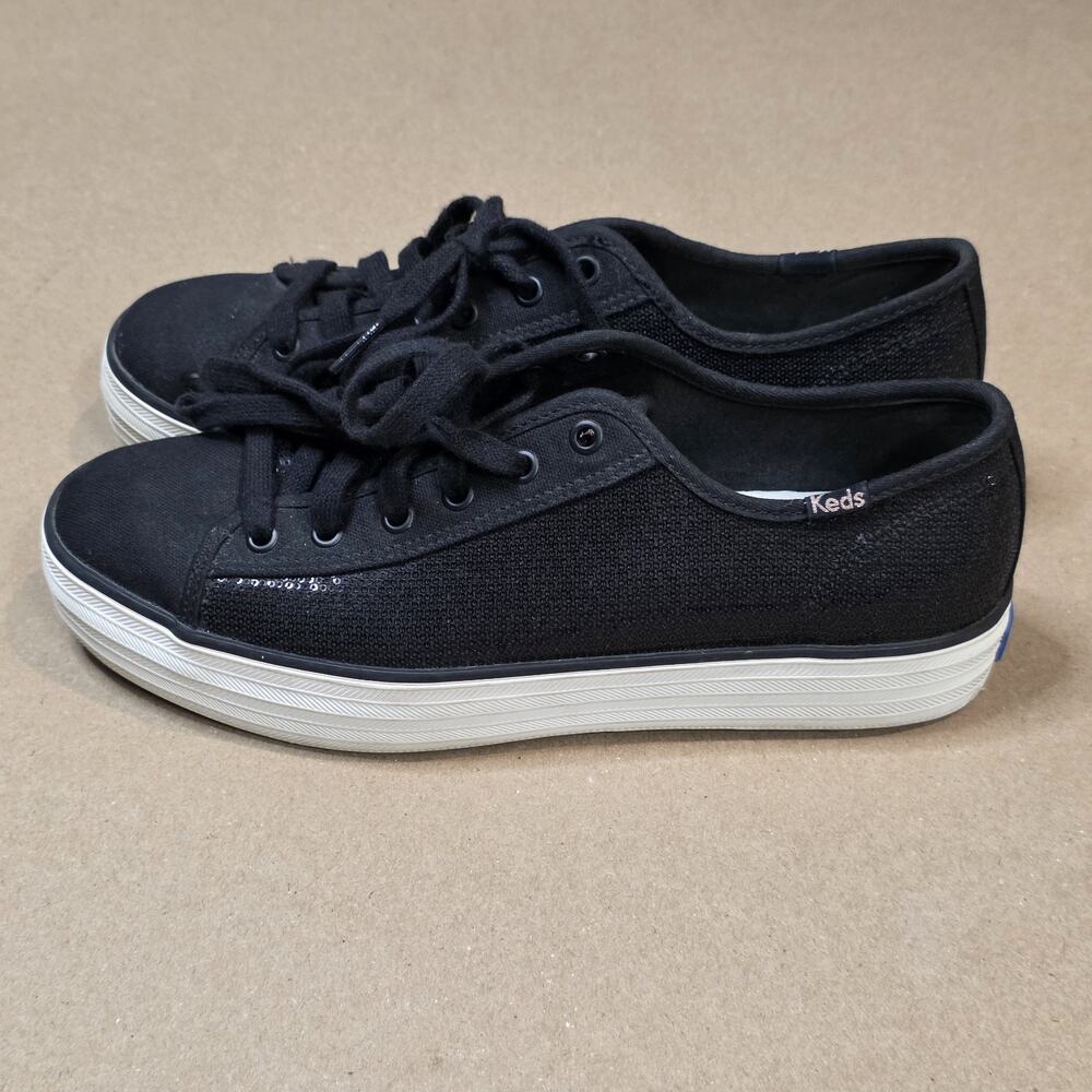 Keds Women's Kick Black & White Mini Sequin Canvas Platform Sneakers SZ 8.5